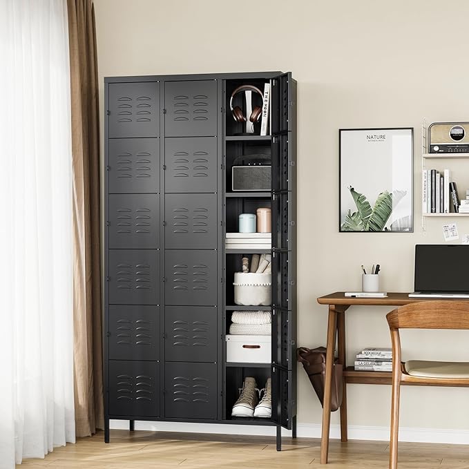 Letaya Metal Lockers for Employees-18 Door Storage Locker with Shelves and Lockable Steel Cabinet for School,Gym,Office,Staff (Black, 18 Door)