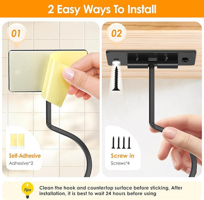 2PCS Self Adhesive Banana Hook Under Cabinet Foldable Banana Hanger Black Metal Under Counter Banana Hook to Keep Bananas Fresh Banana Holder for Kitchen RV Space Saving