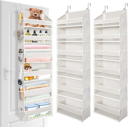 ULG 2 Pack Over The Door Organizer with 6 Large Pockets 12 Side Pockets, 50lbs Weight Capacity Door Hanging Organizer for Bedroom, Bathroom, Pantry, Nursery Storage, Beige