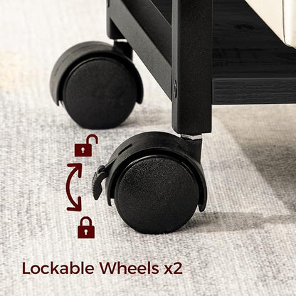 Printer Stand, 3-Tier Under Desk Rolling Cart with Storage Shelf, Heavy Duty Printer Table with Wheels for Home Office, Printer Shelf with 2 Hooks, for Small Spaces, Black PTHB4001V