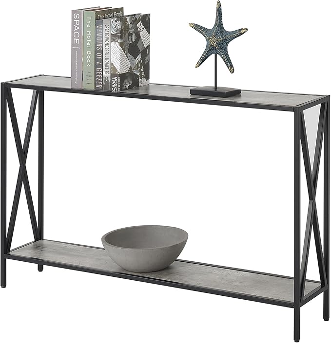 Convenience Concepts Tucson Console Table 47.25" - Modern Sofa Table with Storage Shelf, Entryway Hall Table for Living Room, Faux Birch/Black