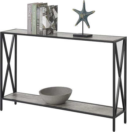 Convenience Concepts Tucson Console Table 47.25" - Modern Sofa Table with Storage Shelf, Entryway Hall Table for Living Room, Faux Birch/Black