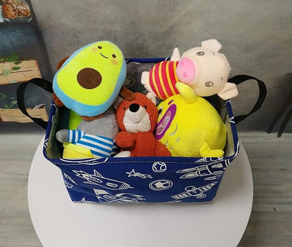 Rectangle Gift Storage Basket Home Shelf Storage Basket Organizer Box Clothes Laundry Hamper Nursery Basket Laundry Basket with Handles (Spacecraft)