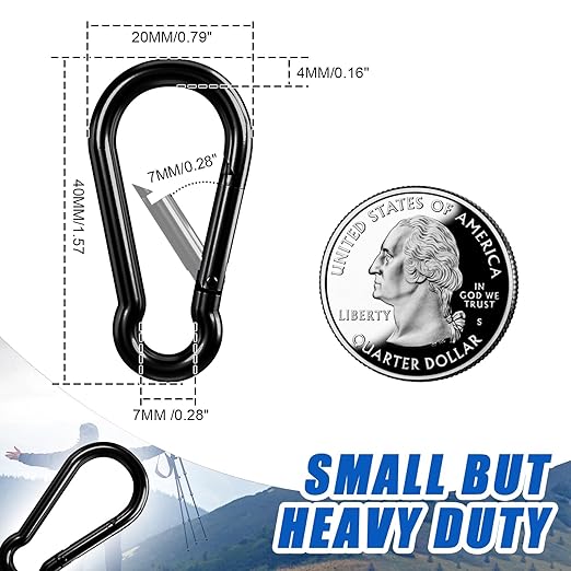 Small Carabiner Clip Hook, 1.57 inch 25 pcs Black Heavy Duty Spring Snap Hook Key Chain, Carabiners Clips for Outdoor Camping, Swing Set, Hammock, Hiking Travel, Fishing, Quick Link Keychain