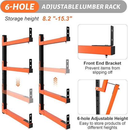 27" Lengthened Lumber Storage Rack, 6-Hole Adjustable Wall Mount Wood Organizer Storage Metal Shelves for Garage (4 Pack)