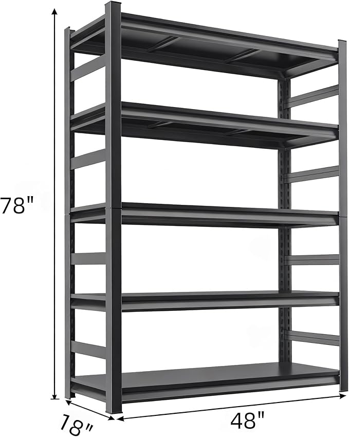 Metal Shelving, Garage Shelves Series, Heavy Duty Storage Shelf, Large Industrial Steel Racks for Garage, Basement and Factories, Multifunctional Utility Shelving Unit