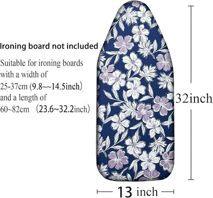 Small Ironing Board Cover Scorch Resistant, Table top Ironing Cover with Padding Heat Reflective Heavy Duty Pad(White Purple Flower, 12.5"x32")