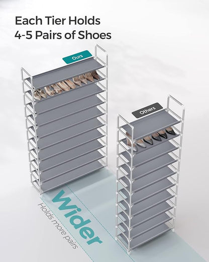 SONGMICS Shoe Rack, 10-Tier Shoe Shelf, Shoe Storage Organizer, 11 x 37 x 68.9 Inches, Metal Frame, Non-Woven Fabric Shelves, for Entryway, Bedroom, Gray ULSR10G