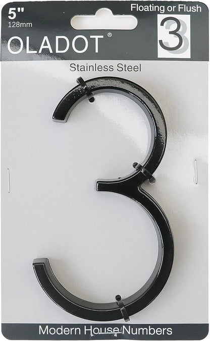 5" Stainless Steel Floating House Number, Metal Modern House Numbers, Garden Door Mailbox Decor Number with Nail Kit, Coated Black, 911 Visibility Signage (3)