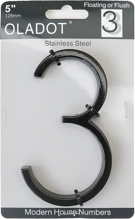 5" Stainless Steel Floating House Number, Metal Modern House Numbers, Garden Door Mailbox Decor Number with Nail Kit, Coated Black, 911 Visibility Signage (3)