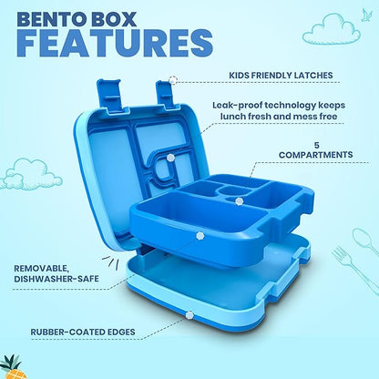 YOLAY Bento Box for Kids Lunch Box Leak-Proof, 5-Compartment Lunch Box Kids for Ages 3-10, Durable with Anti-Slip Base, Suitable for Schools, Outdoor and Travel (Mermaid) (Dino)