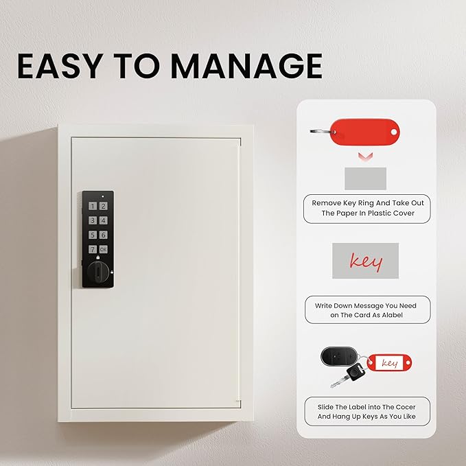 Grimtron Key Lock Box for Keys with Code, Key Box Wall Mount Cabinet, Electronic Lock, Private/Public Mode, 40 Keys, Beige