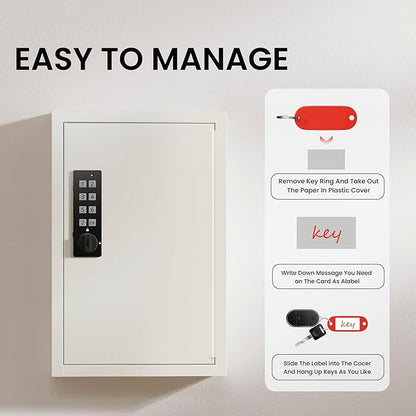 Grimtron Key Lock Box for Keys with Code, Key Box Wall Mount Cabinet, Electronic Lock, Private/Public Mode, 40 Keys, Beige