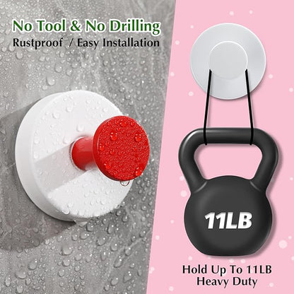 Suction Cup Hooks for Shower No-Drill Bathroom Hooks for Towels, Robes, Loofah Mountable on Bathroom Walls, Kitchen, Glass, Mirrors, Tile and Smooth,Non-Porous Surfaces (2, Blue White)