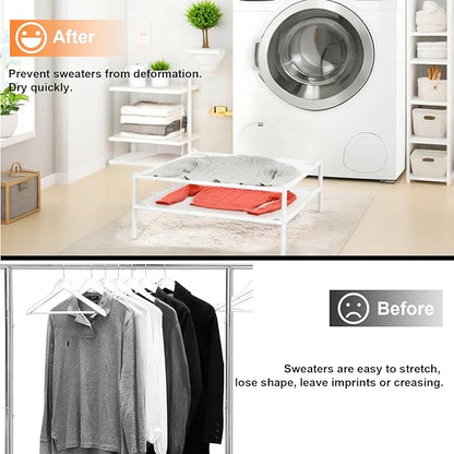 Sweater Drying Rack, 2-Layer Clothes Drying Rack Flat Mesh Stackable Laundry Drying Rack for Sweaters Socks Toys Indoor&Outdoor Use