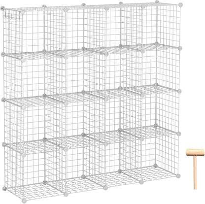 C&AHOME Wire Cube Storage, 16-Cube Organizer Metal Grids Storage, Storage Bins Shelving, Modular Bookshelf Shelves, DIY Closet Cabinet Ideal for Bedroom, Office 48.4”L x 12.4”W x 48.4”H White