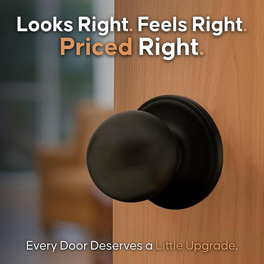 Copper Creek Passage Interior Door Knob – ANSI Grade-3 Certified, Modern Heavy Duty Handle, Easy Install and Reversible for Bedroom, Bathroom & Closets – Matte Black (1 Pack)