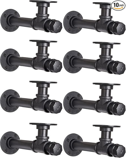 Black Iron Wall Mount Pipe Shelving Bracket Rustic Pipe Decor Wall Mount for 8"-16" inch Wood Floating Bracket with All Accessories Included, 8.6 inch 8 Pack