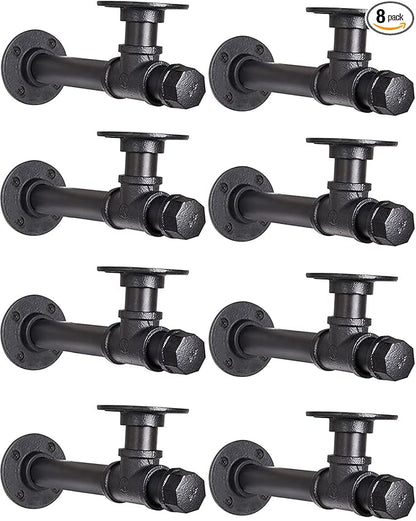 Pipe Shelf Bracket 7.8 inch 8 Pack Industrial DIY L Pipe Shelf Bracket for 7"-14" inch Wood Floating Shelf Vintage Look Rustic Home Pipe Decor, Included Accessorie