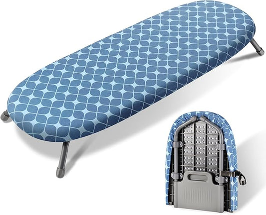 SheeChung Tabletop Ironing Board 12"x32",Small Ironing Boards with Removable Cotton Cover and Pad,Portable Folding Non-Slip Feet for Home Laundry Rooms,Blue Square