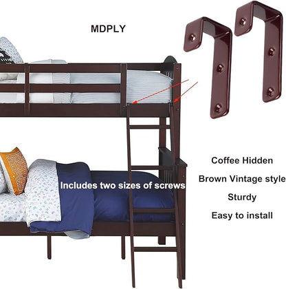 2 Pack Bunk Bed Ladder Hooks, Inside Width 1 inches Brown PVC Coated Kids Bunk Bed J Brackets, Metal Utility Hook Camper/Rv Library Ladder Hardware with 2 Size Screws (Brown)