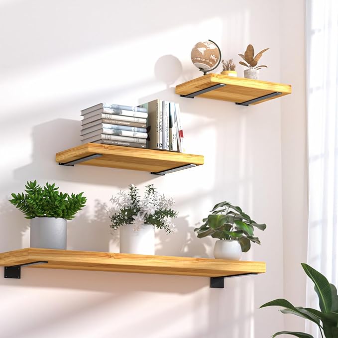 8 Pack - 14 inch Black Hidden L Shelf Bracket (1/5 Inch Thicked) Iron Floating Shelf Brackets Rustic Industrial Metal Brackets for Shelf Support