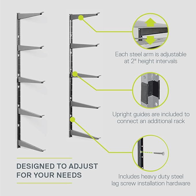 Heavy Duty Wood and Lumber Storage Rack (2-Pack), Holds Up To 960 lbs - Easy to Install Mounted Rack - Steel Construction Storage Solution For Garage, Basement & Pantry by Delta Cycle