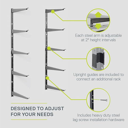 Heavy Duty Wood and Lumber Storage Rack (2-Pack), Holds Up To 960 lbs - Easy to Install Mounted Rack - Steel Construction Storage Solution For Garage, Basement & Pantry by Delta Cycle