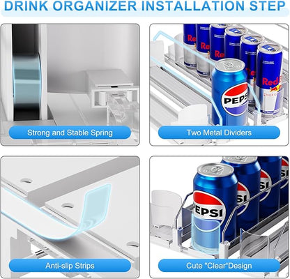 Dayacoco Drink Organizer For Fridge,Soda Drink Dispenser For Fridge,Fridge Can Drink Organizer,12oz 16oz 20oz-Soda Automatic Dispenser For Fridge And Adjustable Width-Holds Up To 30 Cans,6 Rows