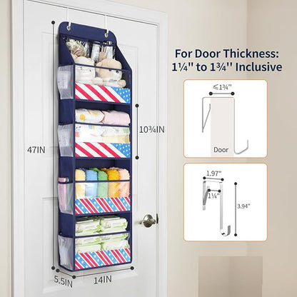 Yecaye 5 Tier Over the Door Organizer, Swing-proof Door Organizer Hanging with Clear PVC Windows, Behind the Door Storage for Bedroom Nursery Closet Laundry Pantry Bathroom, Navy Blue