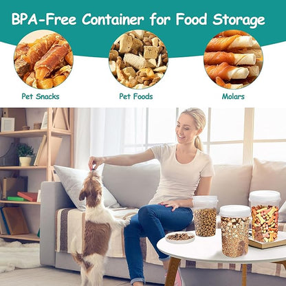 3 Pack Dog Treat Container - Airtight Dog Treat Holder with Lid - Reusable Cat Treat Container - Cute Cat Treat Cookie Container Set - Plastic Pet Dog Cat Food Storage Container