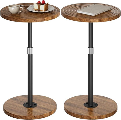Round Side Table Set of 2, Adjustable-Height Small Drink Table, Pedestal Martini Stand, Weighted Base Cocktail Table Accent Nightstand for Living Room, Bedroom, Bathroom, Office, Walnut