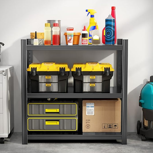 Storage Shelves 3 Tier Adjustable Garage Shelving Heavy Duty 31.5" W x 15.7" D x 31.5" H Metal Shelving Unit for Garage Shelves, Utility Rack Shelf, Storage Warehouse Pantry Closet, Black
