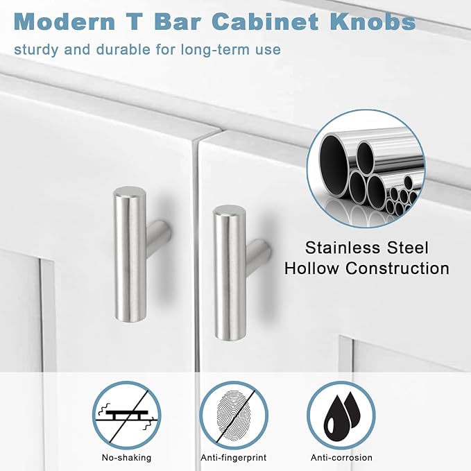 Estmoon 30 Pack Cabinet Knobs Brushed Nickel Cabinet Handles, Stainless Steel Single Hole Kitchen Cabinet Knobs Silver Cabinet Pulls for Kitchen Cabinets and Dressers,2 Inch Overall Length Drawer Knob