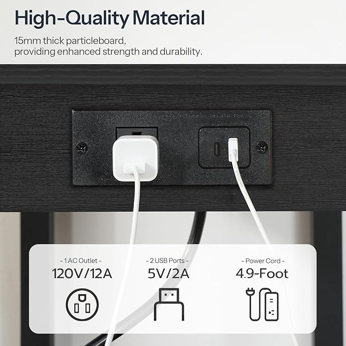 HOOBRO 2-Tier Printer Stand with Charging Station, Under Desk Printer Table, Printer Cart with Storage Shelves, Shelf for Small Spaces, for Home Office, Black BK38UPS01