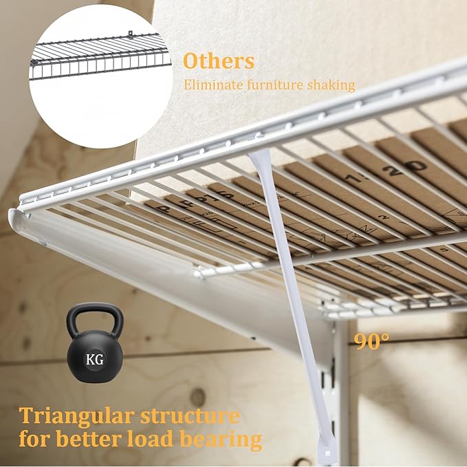 6 Pcs Support Brackets for Wire Shelving, 17 inches Closet Wire Shelf Brackets with Anchors and Pins for Installation