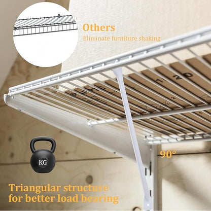 6 Pcs Support Brackets for Wire Shelving, 17 inches Closet Wire Shelf Brackets with Anchors and Pins for Installation
