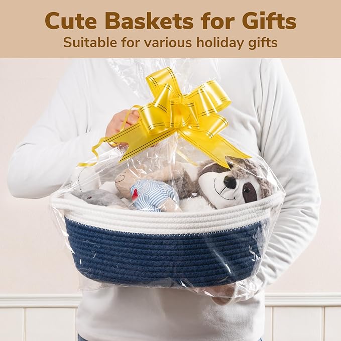 Goodpick Small Woven Basket, Baby Gift Basket Storage Bin under Changing Table, Small Basket Organizing for Living Room, Bathroom, Enytraway, 12"x 8" x 5", Navy Blue