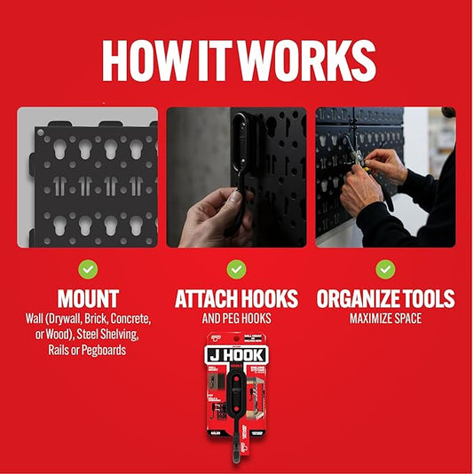 Smart T Garage Storage Wall Hook | 1.5" J-Hook for Garage Organization, Heavy Duty Organizer Wall Mount or Shelving Hooks