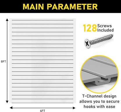 Heavy Duty 8x4 PVC Garage Slatwall Storage System (with Endcaps & Screws) - Modular Slat Wall Paneling for Garage Wall Organizer - Interlocking Slatwall Panels for Home & Commercial Use (Grey)