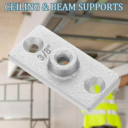 20 Pcs Ceiling Flange Hangers for 3/8" Threaded Rod Plate Ceiling Hangers Flanges Threaded Rod DIY Plumbing, Galvanized Ceiling Flange Hanger Plate Industrial Decor Project for Wall Mounting