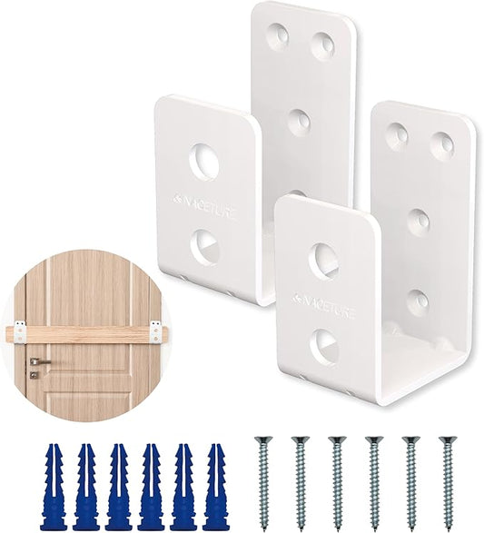 2 Pack White Door Barricade Brackets – Heavy Duty 2x4 U Bracket Door Brace Reinforcement Plates with Screws, Wall Mount Security Bar Holder for Front Door Safety, Anti-Rust Steel, Easy Install