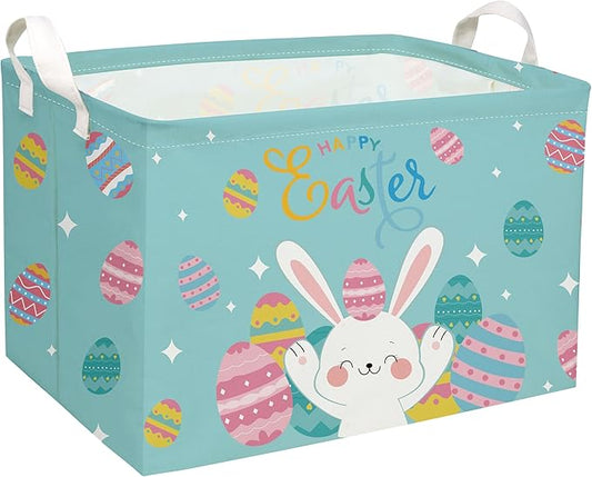 Essme Rectangular Easter Basket, Kids Storage bin Organizer with Handles for Easter Decor,Shelf Basket,Toy Organizer,Easter Gift.(Rabbit Easter Eggs)