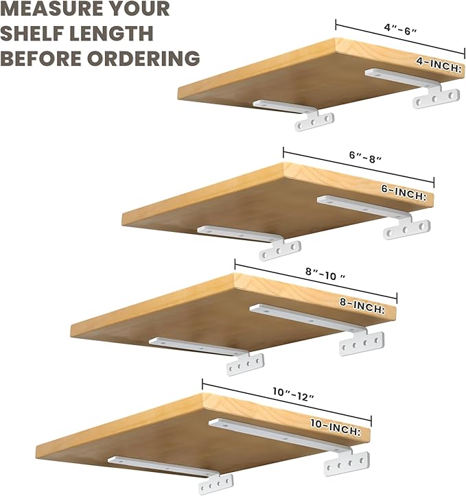 Alise White Shelf Brackets 6 Inch,Heavy Duty Floating Shelf Bracket Mounting Brackets,Hidden L Brackets for Shelves,Metal Decorative Shelf Brackets Wall Shelf Supports Brackets DIY,Pack of 4