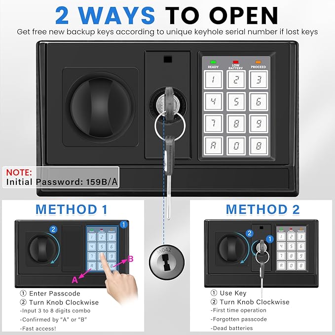 23.62 inches Tall Safe Box, 4.4 Cuft Home Safe with Fireproof Waterproof Bag, Anti-Theft Digital Security Lock Box with Smart Alert System, Removable Shelf, Mute Function, Document Safes for Jewelry