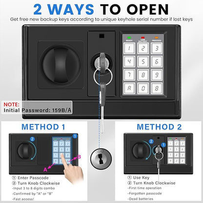 23.62 inches Tall Safe Box, 4.4 Cuft Home Safe with Fireproof Waterproof Bag, Anti-Theft Digital Security Lock Box with Smart Alert System, Removable Shelf, Mute Function, Document Safes for Jewelry