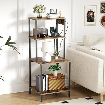 Printer Stand with Charging Station, 49"Tall 4-Tier Printer Stand with Storage, Large Printer Table for Home Office, Kitchen, Living Room, PrinterCart Beside Desk for Printer, Scanner (Rustic Brown)