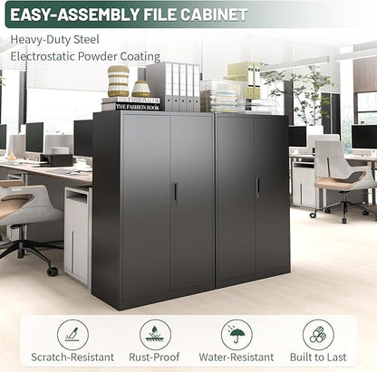 42" Folding Metal Storage Cabinet with Lock,2 Doors and 2 Adjustable Shelves,Quick Assembly Foldable Steel Cabinet for Office Home Garage,Black