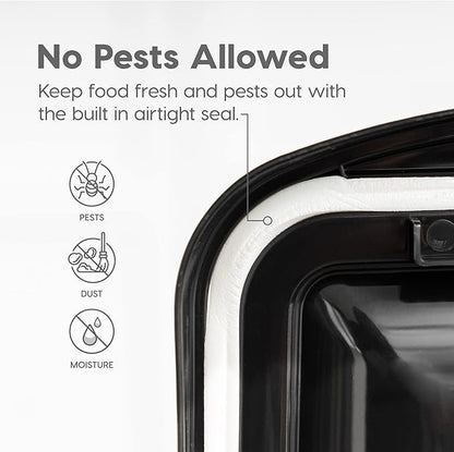 IRIS USA 25 Lbs / 32.5 Qt WeatherPro Airtight Pet Food Storage Container with Removable Casters, for Dog Cat Bird and Other Pet Food Storage Bin, Keep Fresh, Translucent Body, Pearl/Black