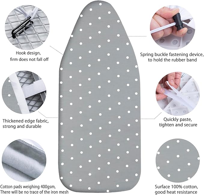 Small Ironing Board Cover Scorch Resistant, Table top Ironing Board Cover with Padding Heat Reflective Heavy Duty Pad (Gray dot, 12.5"x32")